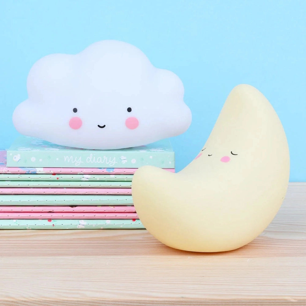 A Little Lovely Company Little Light Moon and Cloud night lights set, white cloud and pale yellow moon (2-pack)