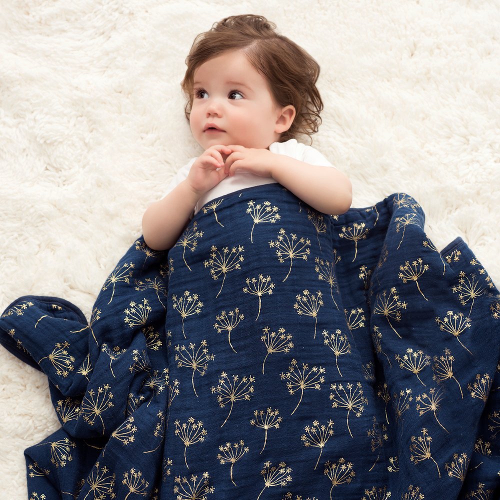 Aden+Anais Silky Soft Dream Blanket Metallic Gold Deco Dandelion