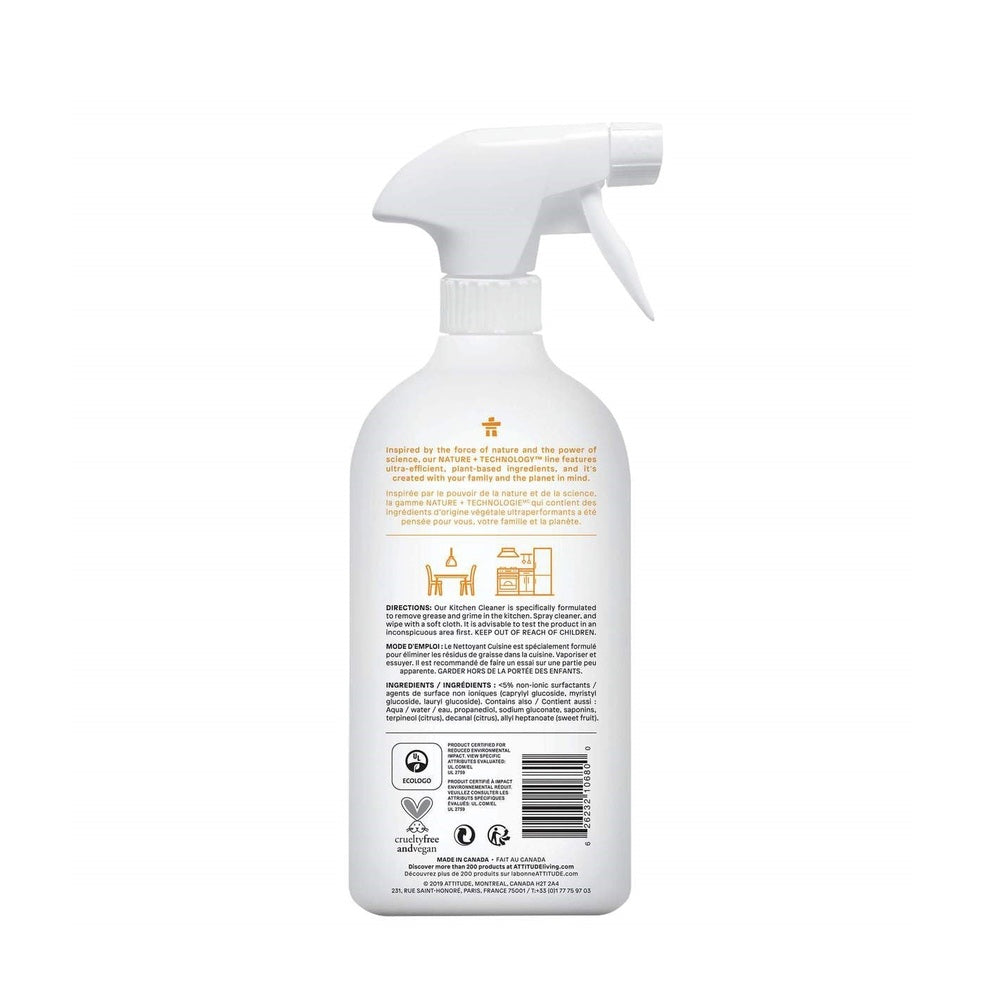 Attitude Citrus Zest Kitchen Cleaner 800 ml spray bottle, white plastic with orange label