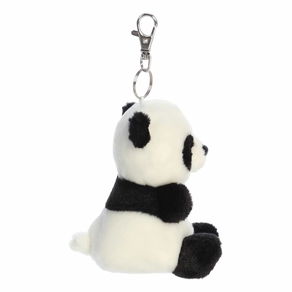 Aurora Palm Pals Bamboo Panda 4" clip-on plush, white with black accents, metal clip