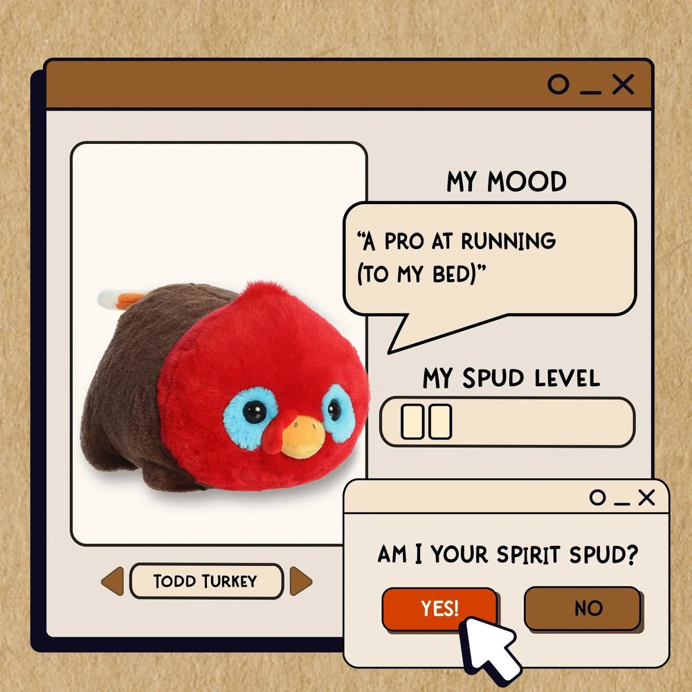 Aurora Spudsters Todd Turkey 10-inch plush stuffed animal, red head, brown body, blue eyes