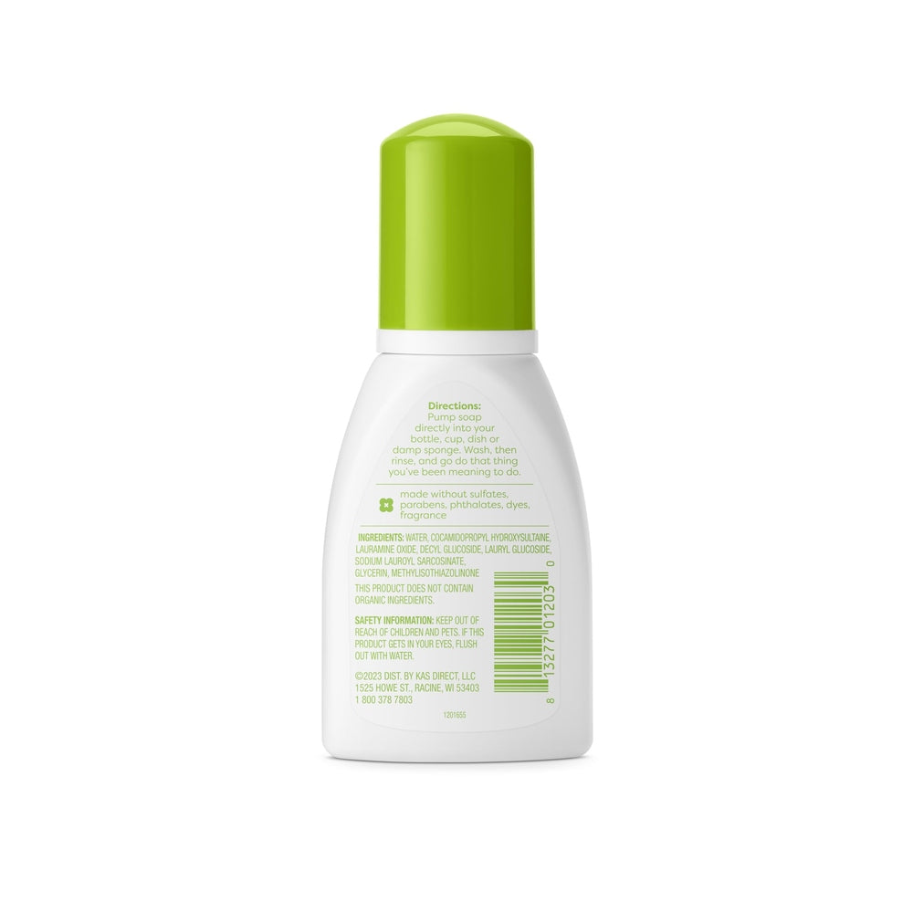 Babyganics foam dish and bottle soap fragrance-free, 3.38 oz, white bottle with green cap