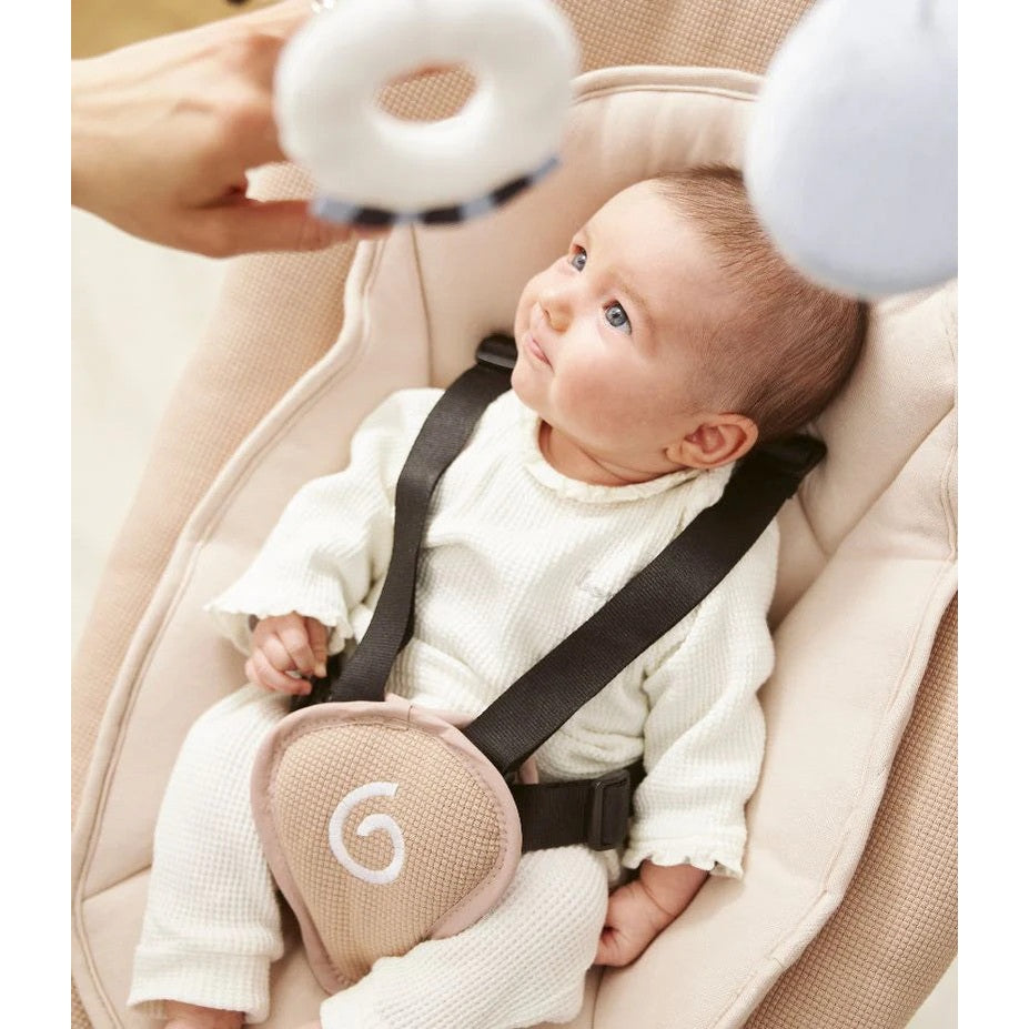 Babymoov Swoon Evolution Connect Mocca baby swing seat in beige with black harness