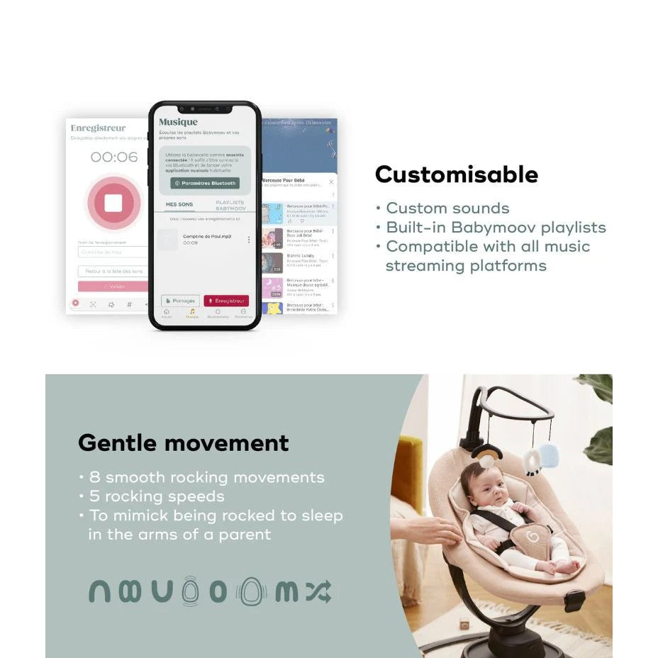 Babymoov Baby Swing Swoon Evolution Connect Mocca with app connectivity