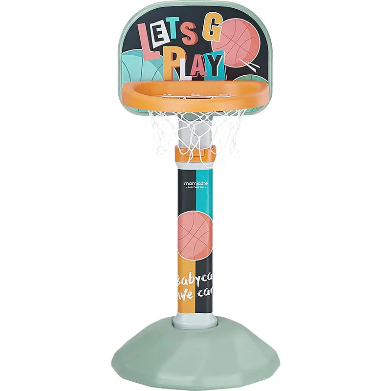 Bc Babycare Adjustable Basketball Stand for kids with colorful pole, netted hoop, and wide stable base.