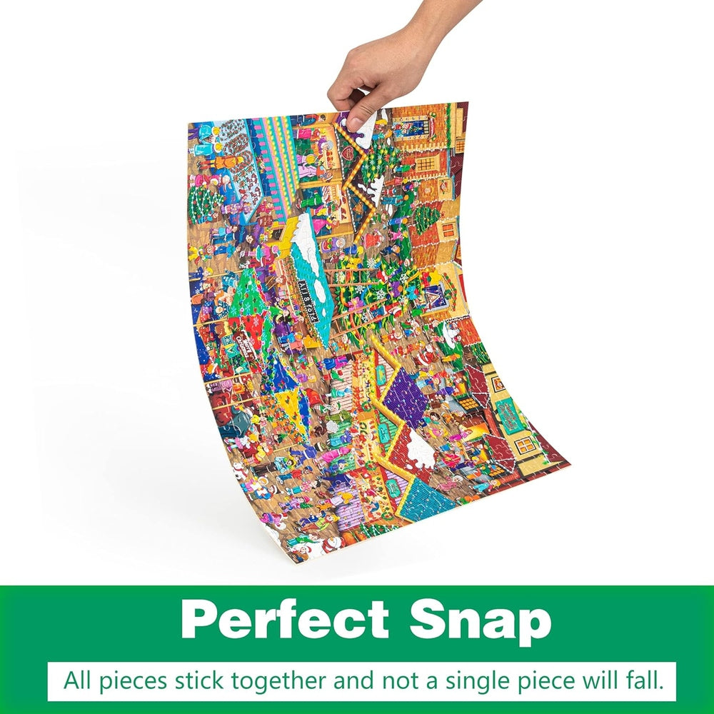Becko 500-piece Christmas Fair jigsaw puzzle featuring a colorful holiday market scene