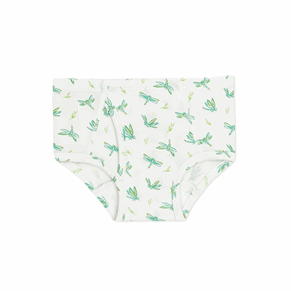 Bellabu Bear boys bamboo underwear 7-pack in white with green dragonfly print, soft fabric
