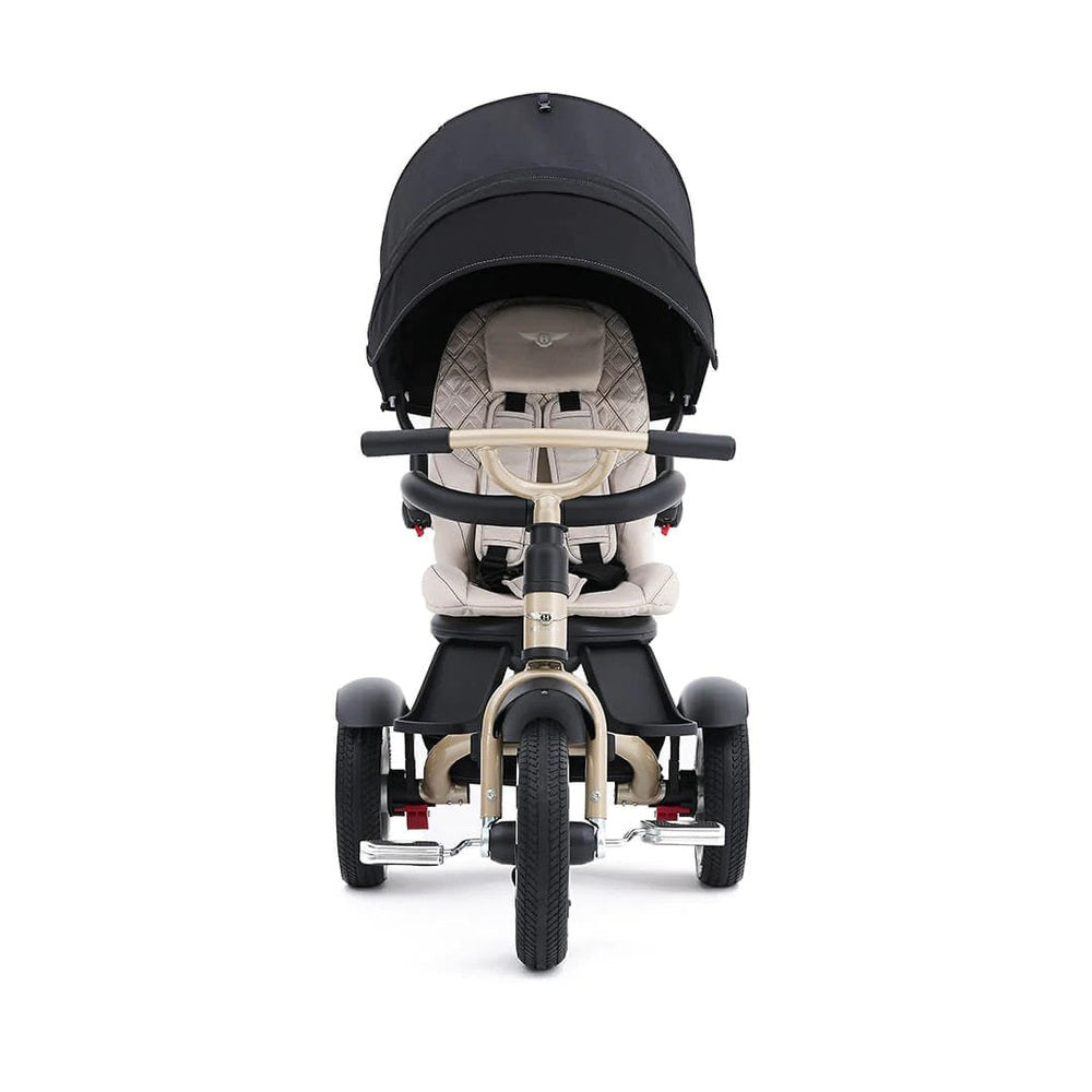 Bentley Trike 6-in-1 V2 Mulliner Gold Limited Edition baby tricycle with beige frame, black canopy
