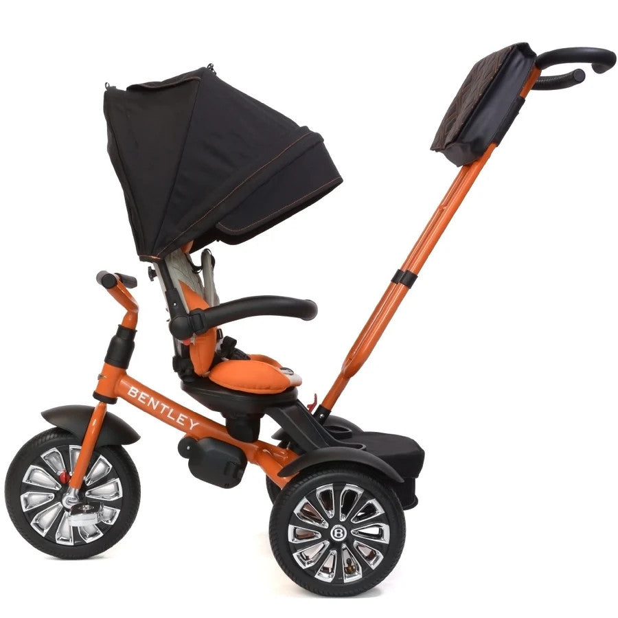 Bentley 6-in-1 Trike V2 Mulliner Mandarin orange baby trike with canopy and push handle