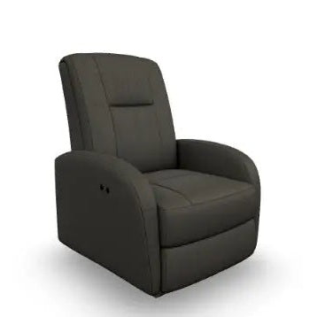 Best Home Furnishings Power-Recliner Ruddick gray recliner chair with side control switch for reclining.
