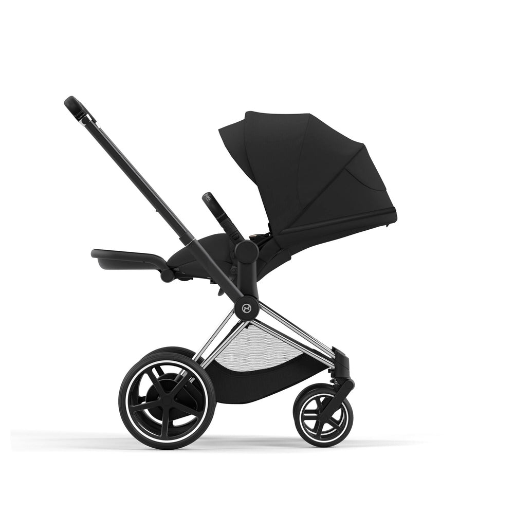 CYBEX e-Priam Chrome Frame/Deep Black Seat Pack + Lux Carry Cot Sepia Black Saving Bundle