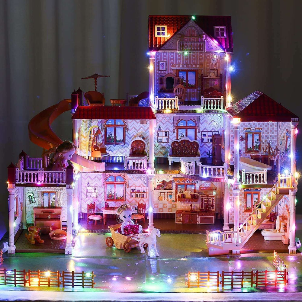 Cute Stone dollhouse with multicolor flashing LEDs, a multi-level toy house by CUTE STONE