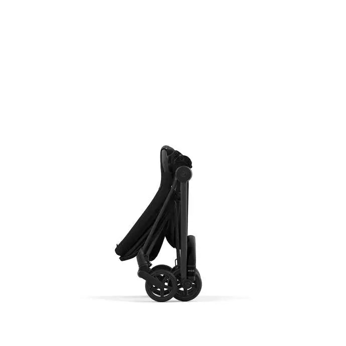 CYBEX Mios 3 stroller frame, black, folded compact with rear wheels visible.