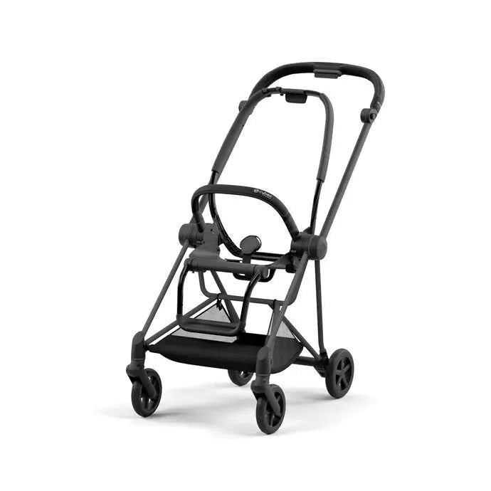 CYBEX Mios 3 stroller frame in black with ergonomic handle and under-seat storage basket.