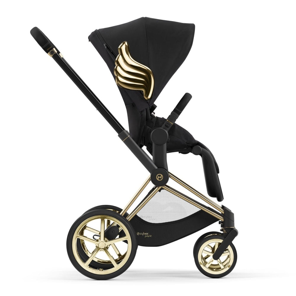 Cybex Priam stroller with Jeremy Scott Wings in black and gold.