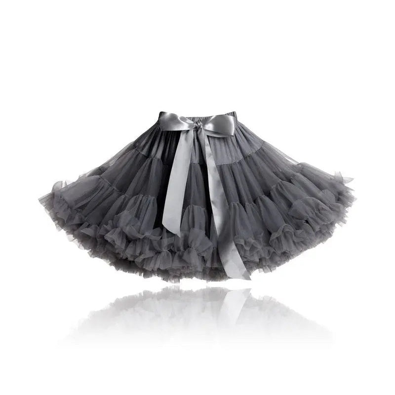 Dolly by Le Petit Tom Pettiskirt Princess & The Pea Dark Grey with layered tulle and satin bow tied at the waist.