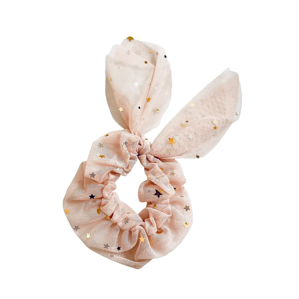 Dolly by Le Petit Tom ballet pink tulle hair scrunchie with gold star accents