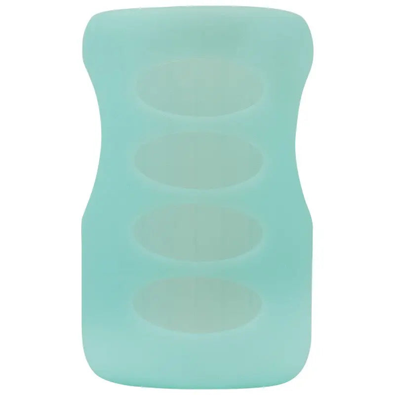 Dr. Brown's Wide Neck 9oz Glass Bottle Sleeve in turquoise silicone slid onto a baby bottle.