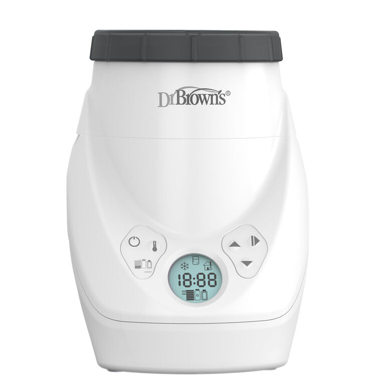 Dr. Brown's MilkSpa bottle warmer, white plastic with digital display and control buttons