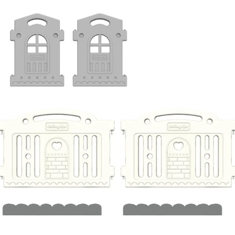 Dwinguler Castle Extension Set Downy Grey by DWINGULER: two grey castle panels and two white gate panels with heart motifs