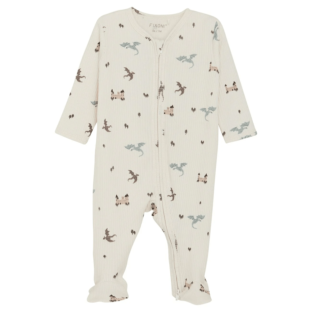 Fixoni Long Sleeve Rib Nightsuit With Feet-Silver Blue