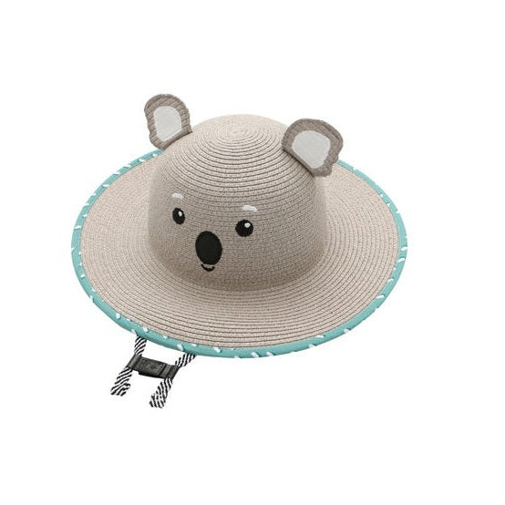Flapjackkids Koala lifeguard straw hat for kids, beige with teal edge and ears