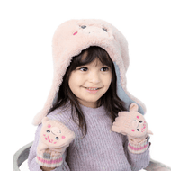 Flapjackkids Knitted Fingerless Gloves W/Flap Dino Pink