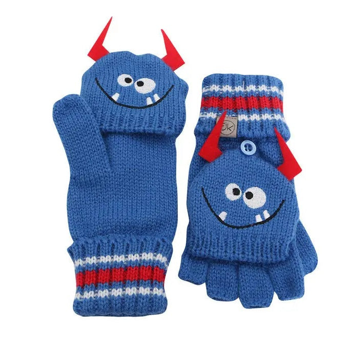 Flapjackkids Knitted Fingerless Gloves W/Flap Monster