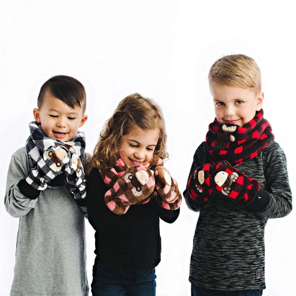 Flapjackkids Reversible Kids Neck Warmers Red Moose & Beaver