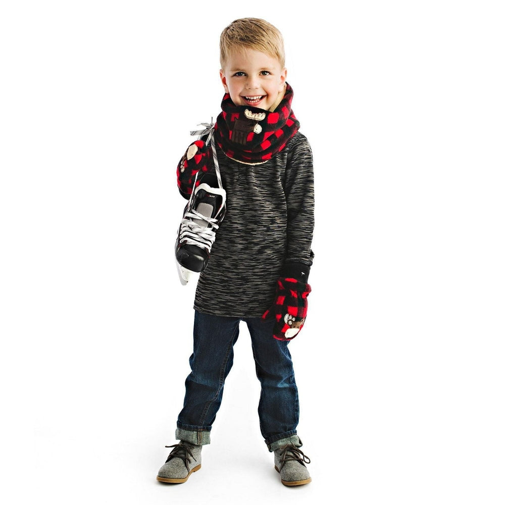 Flapjackkids Reversible Kids Neck Warmers Red Moose & Beaver