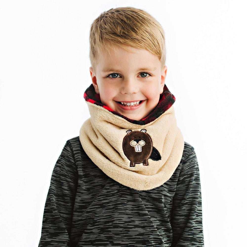 Flapjackkids Reversible Kids Neck Warmers Red Moose & Beaver