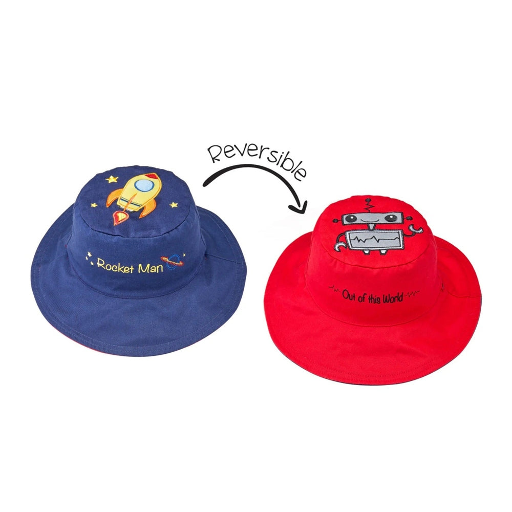 Flapjackkids Reversible Kids Sun Hat Spaceship & Robot