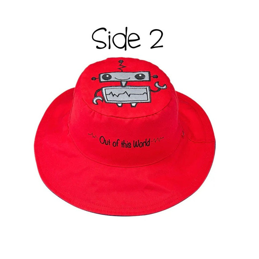 Flapjackkids Reversible Kids Sun Hat Spaceship & Robot