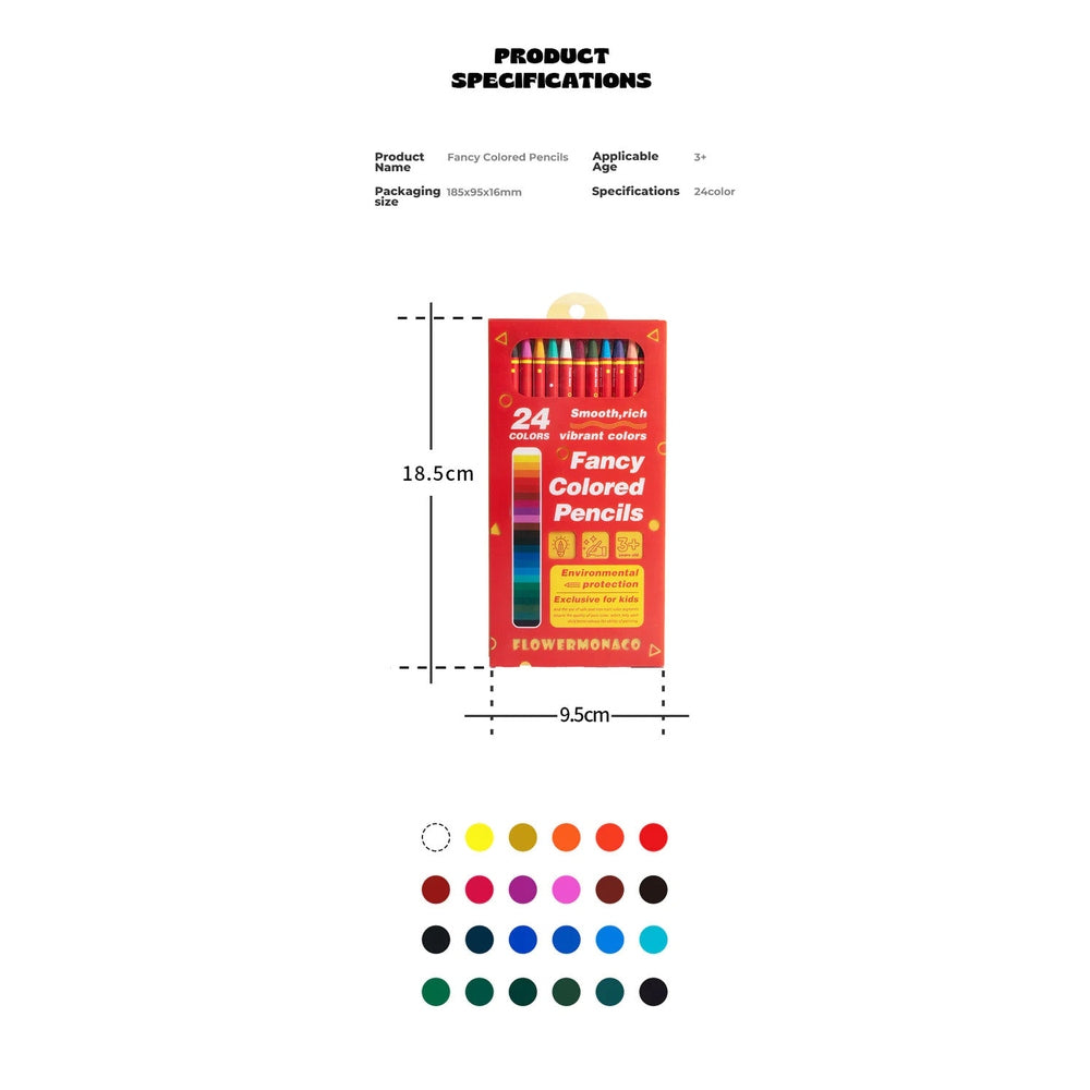 Flower Monaco dual-headed colored pencils, red box with 24 vibrant colors for kids