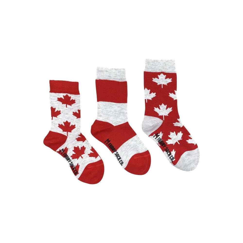 Friday Sock Co. Kid's Grey & Red Maple Leaf Socks