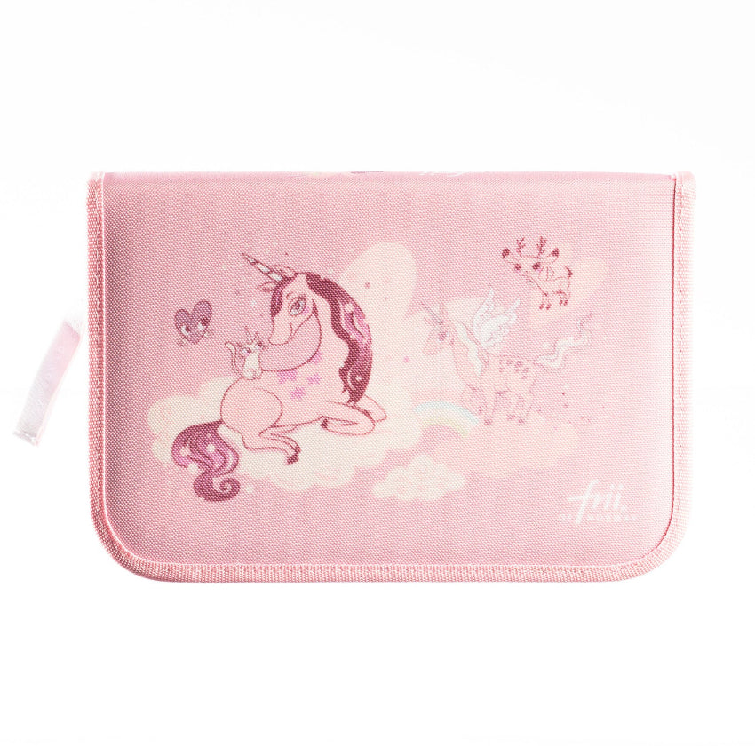Pencil case Frii Of Norway unicorn, pink with pastel unicorn illustration and clouds