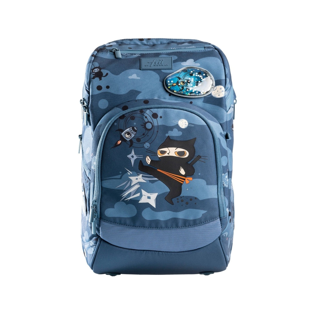 Frii Of Norway ninja backpack with blue space print, expandable 22–25L and front pocket