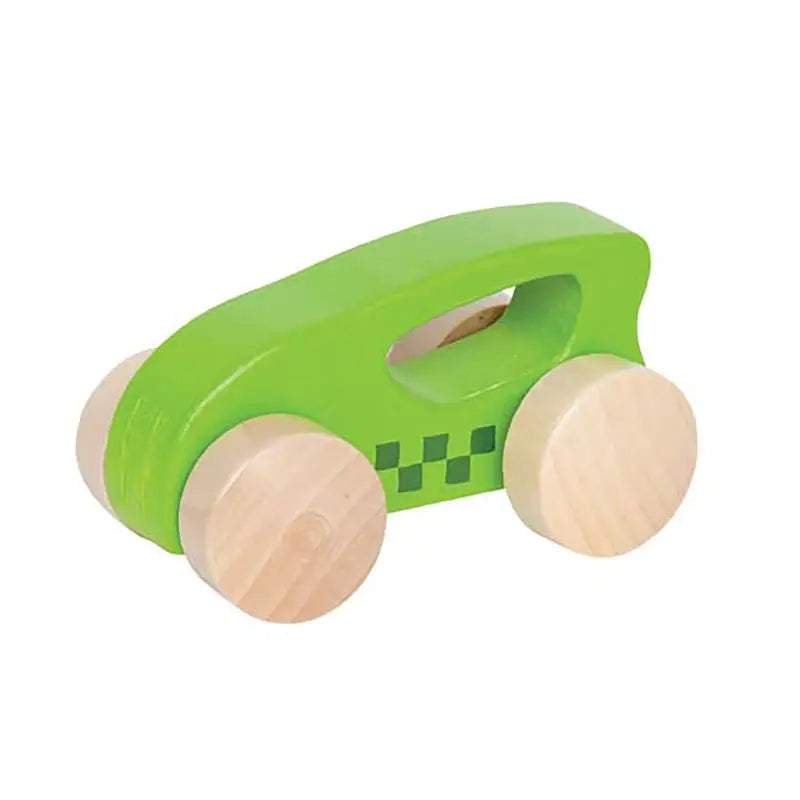 Hape Little Auto wooden toy car in bright green with natural wood wheels