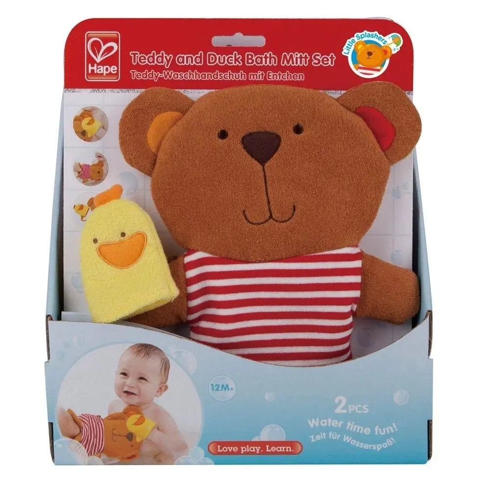 Hape Teddy And Duck Bath Mitt Set