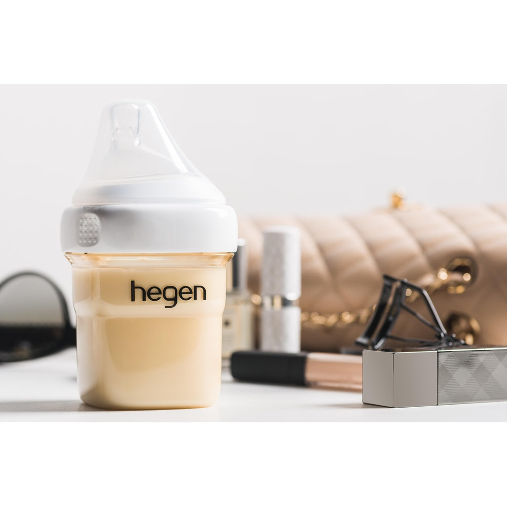 Hegen PCTO PPSU Basic Starter Kit baby bottle with beige liquid in clear bottle