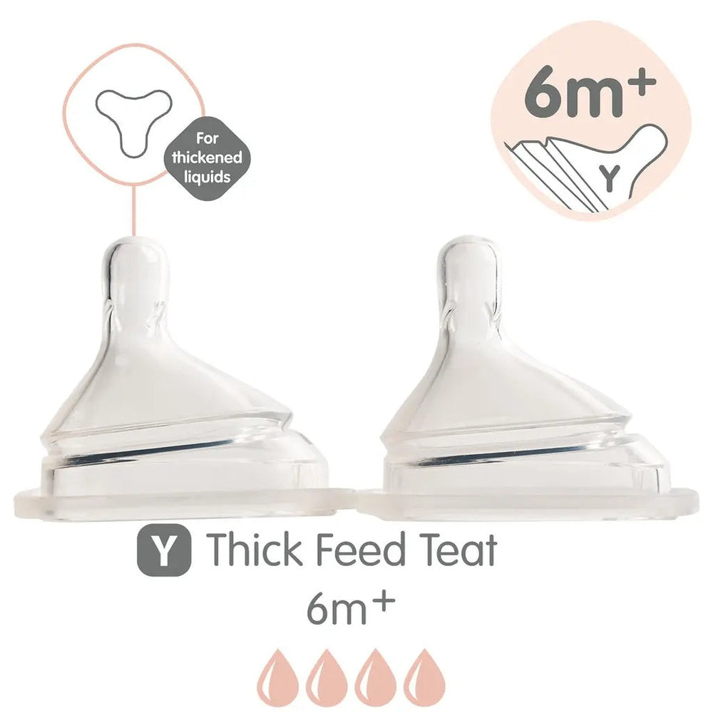 HEGEN Teat 2 Pack: clear silicone nipples with thick feed teat for 6m+ babies, two nipples shown.