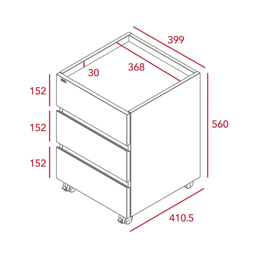 Iloom Roy Mono Desk Drawer three-drawer unit on casters, 410.5x560 mm footprint