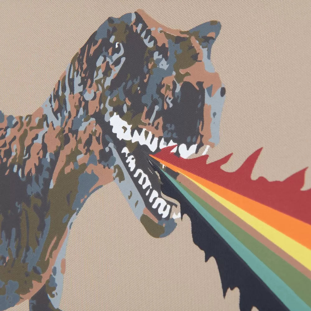 Jack Piers Amsterdam Large backpack featuring a colorful dinosaur graphic and rainbow beam accents