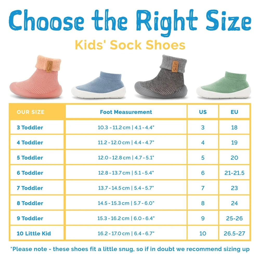 JAN & JUL Cozy Sock Shoes Oat for toddlers; knit sock sneakers in four colors with ribbed cuffs and white rubber soles.