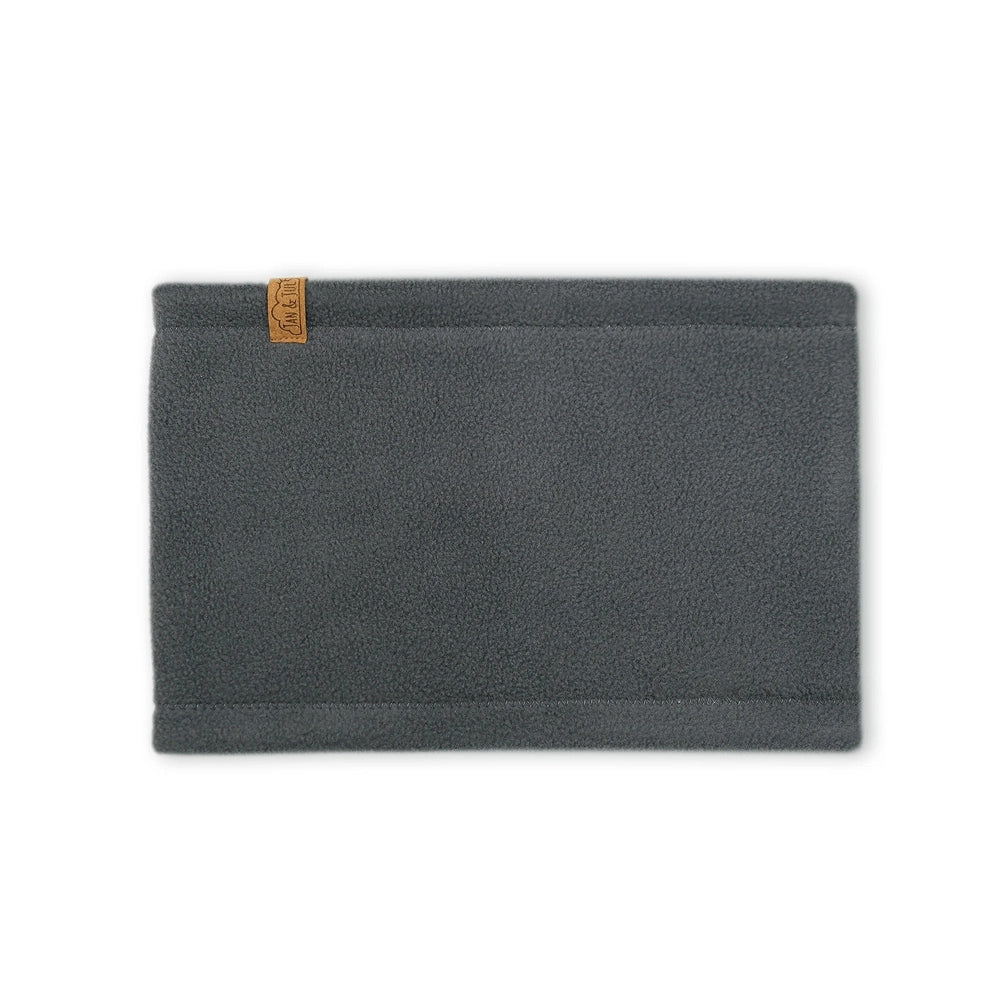 JAN & JUL Kids Fleece Neck Warmer in charcoal gray fleece, laid flat to show soft fabric.