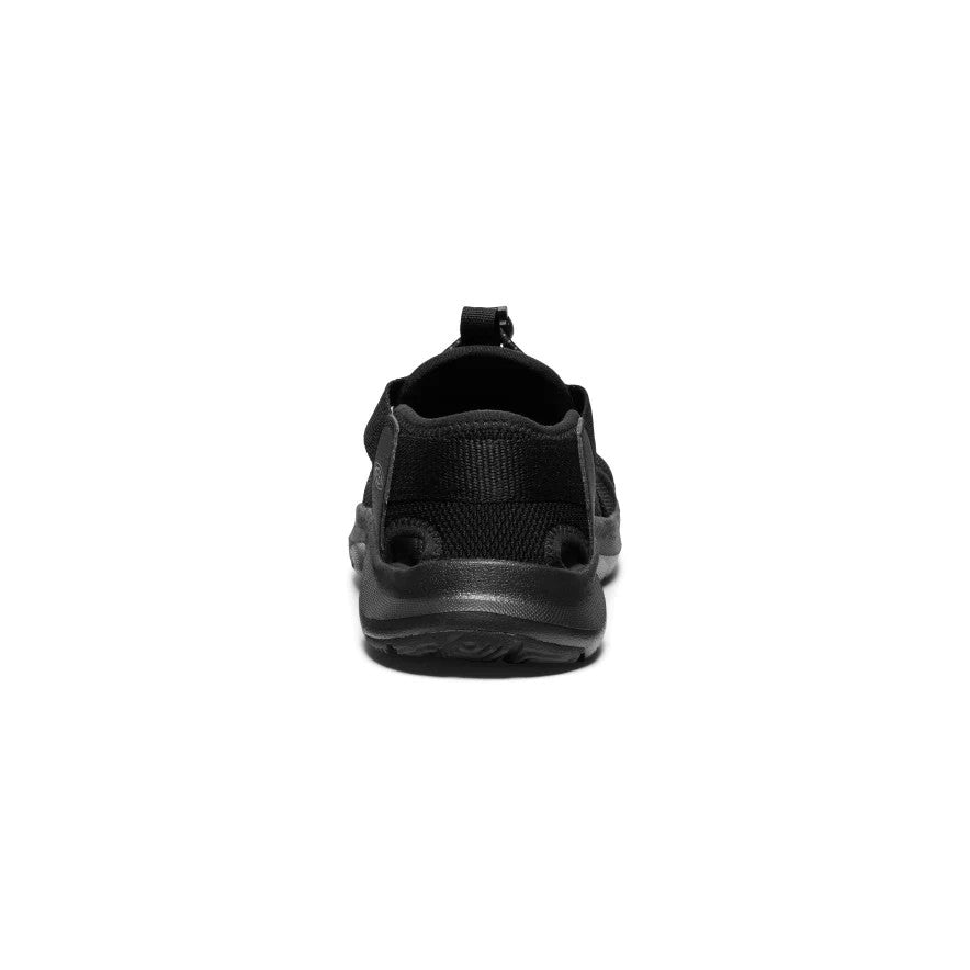KEEN Women's Seanik H2 Sandal in black/magnet, back view shows heel strap and rugged outsole.