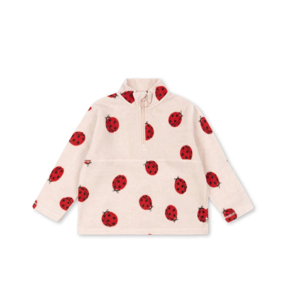 Konges Slojd Tavi fleece sweatshirt, pale pink with red ladybug print