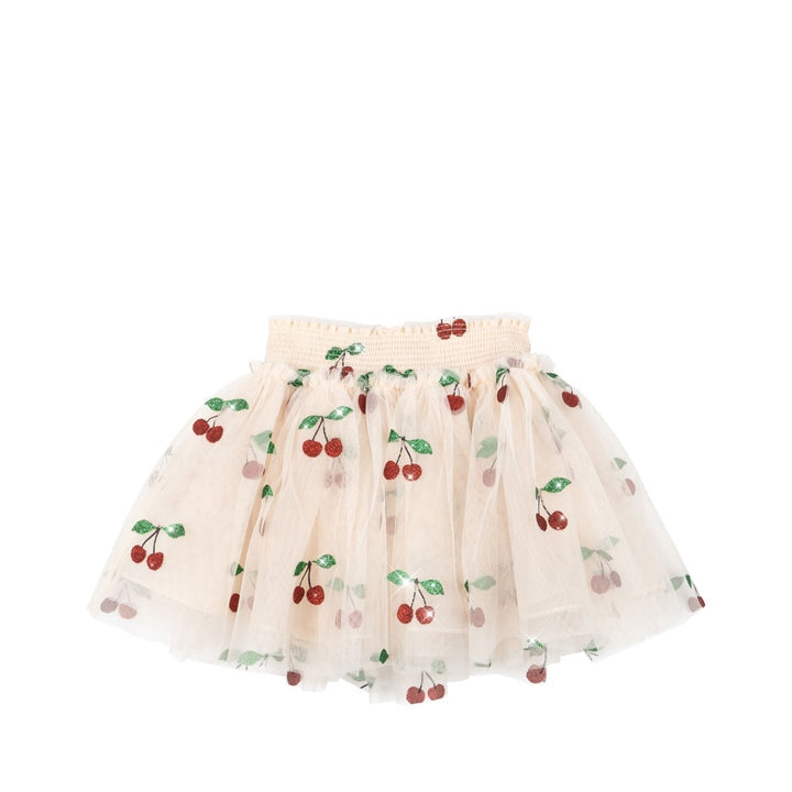 Konges Slojd Tullie Smock Skirt Glitter Cherry cream tulle with cherry embroidery