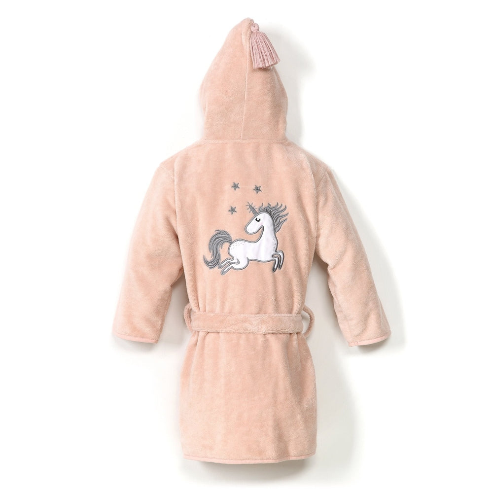 La Millou bathrobe, bamboo soft powder pink with unicorn embroidery, Sugar Bebe Large