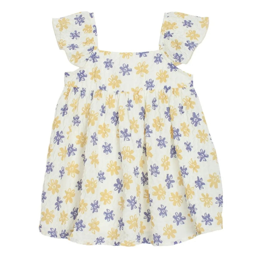 Mabel And Honey Floral Textured Crepe Dress White